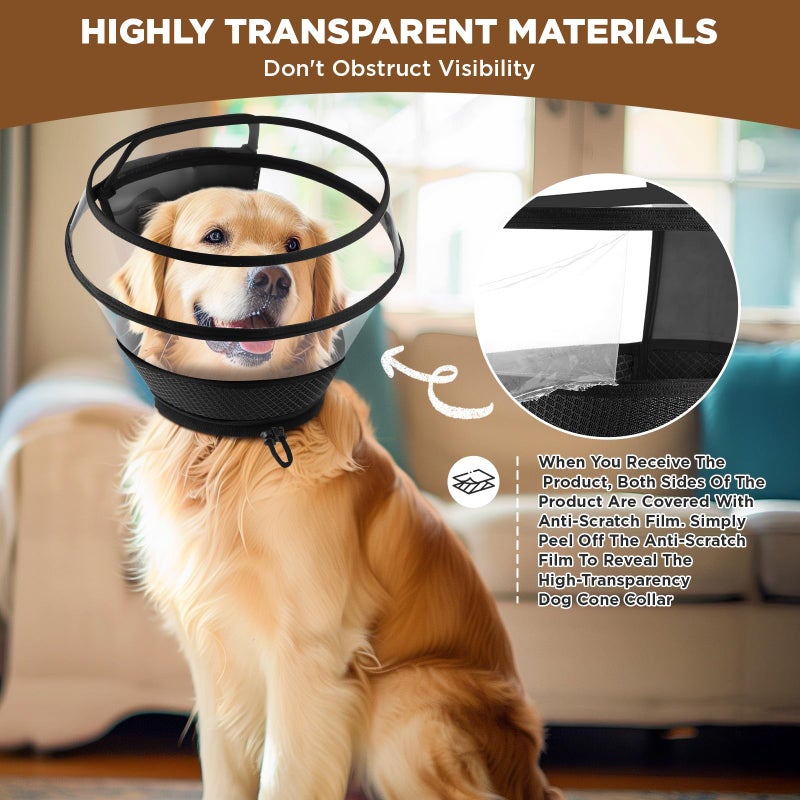 BONTHEE Soft Dog Cone for Dogs After Surgery,Transparent Breathable Dog Cone Collar for Small Large Medium Size Dog,Adjustable Depth Pet Recovery Collars,Elizabethan Collar for Dogs Stop Licking (Black-L) - Image 4