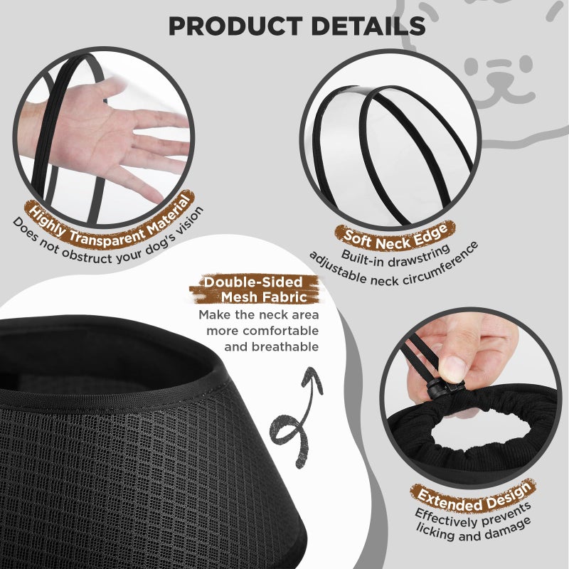 BONTHEE Soft Dog Cone for Dogs After Surgery,Transparent Breathable Dog Cone Collar for Small Large Medium Size Dog,Adjustable Depth Pet Recovery Collars,Elizabethan Collar for Dogs Stop Licking (Black-L) - Image 2