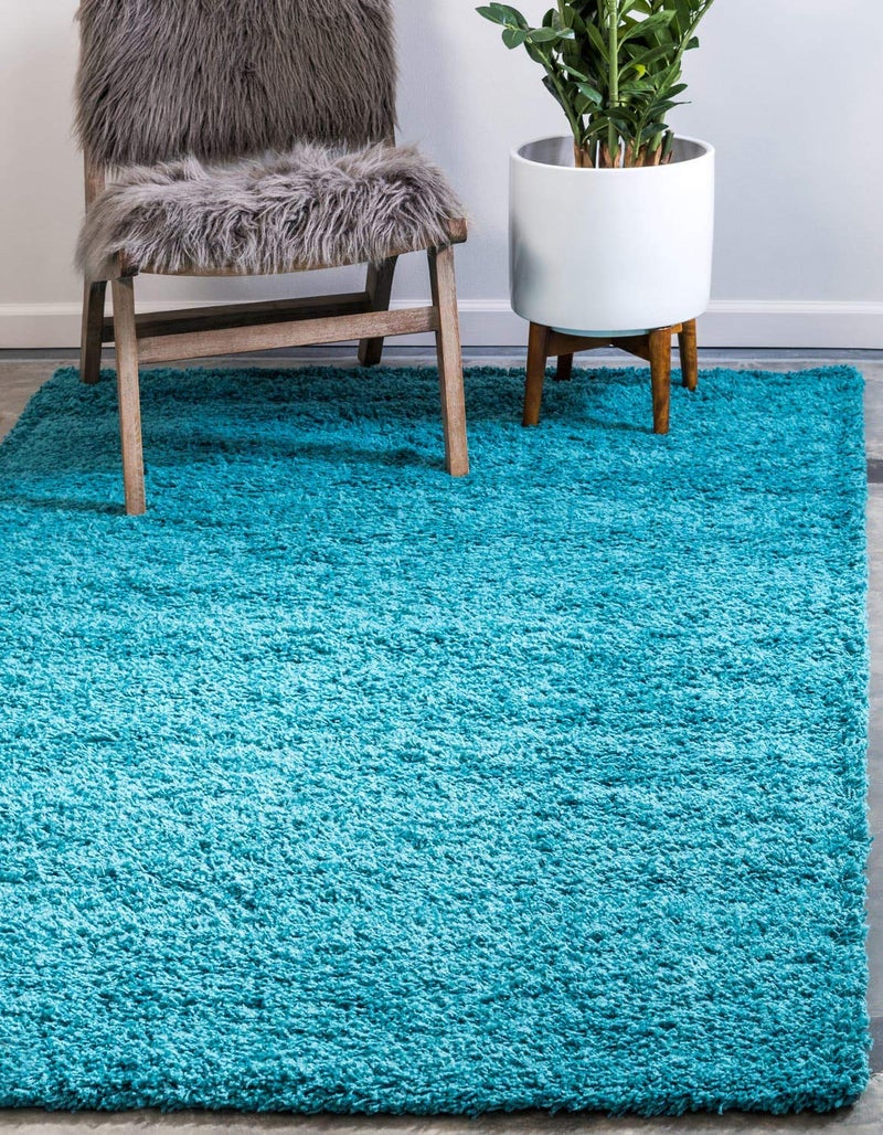 Unique Loom Solid Shag Collection Area Rug 2 2 x 3 1 Rectangle Deep Aqua Blue