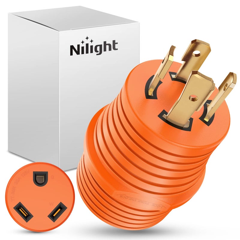 Nilight 30 A to 30A RV Power Adapter 4 Prong Locking Plug 125 Volt Heavy Duty Converter L14-30P to TT-30R 30Amp Male 30 Amp Female Receptacle for RVs Camper Caravan Generator - Image 1