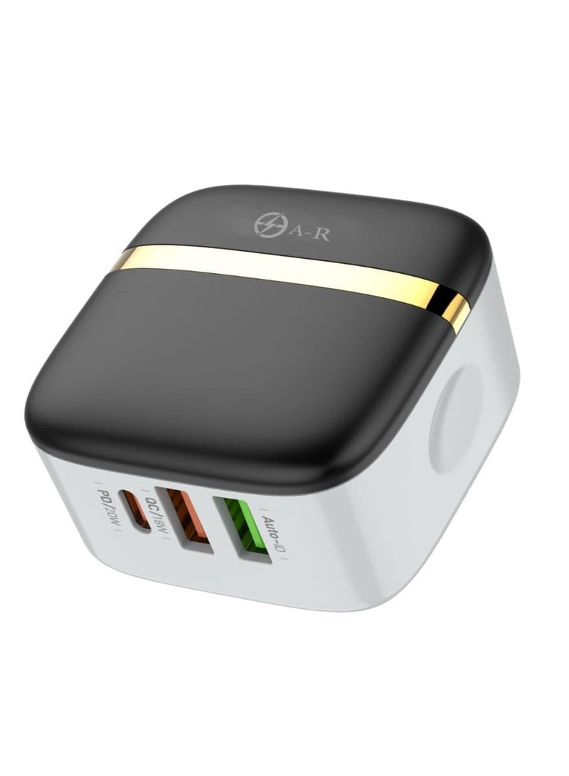 شاحن حائط فائق السرعة A-R  مع منفذي USB / Type C أبيض