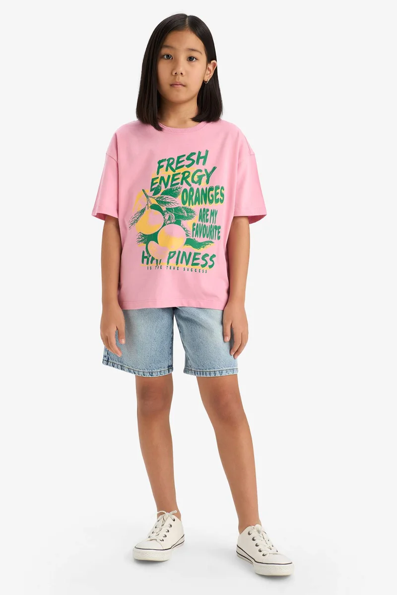 ديفاكتو Girl Oversize Crew Neck Short Sleeve T-Shirt