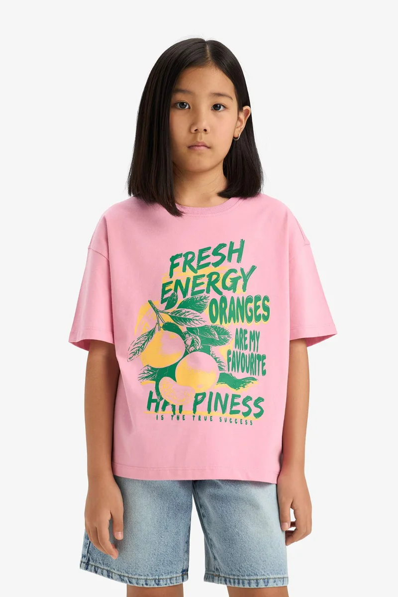 ديفاكتو Girl Oversize Crew Neck Short Sleeve T-Shirt