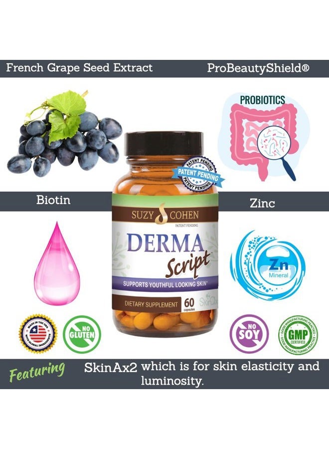 Script Essentials DermaScript Clear Skin Probiotic- Skin Care Routine Supplement - Biotin Face Supplemnt - Fights Acne, Dryness, Irritation and Rashes (60 Capsules) - Image 4