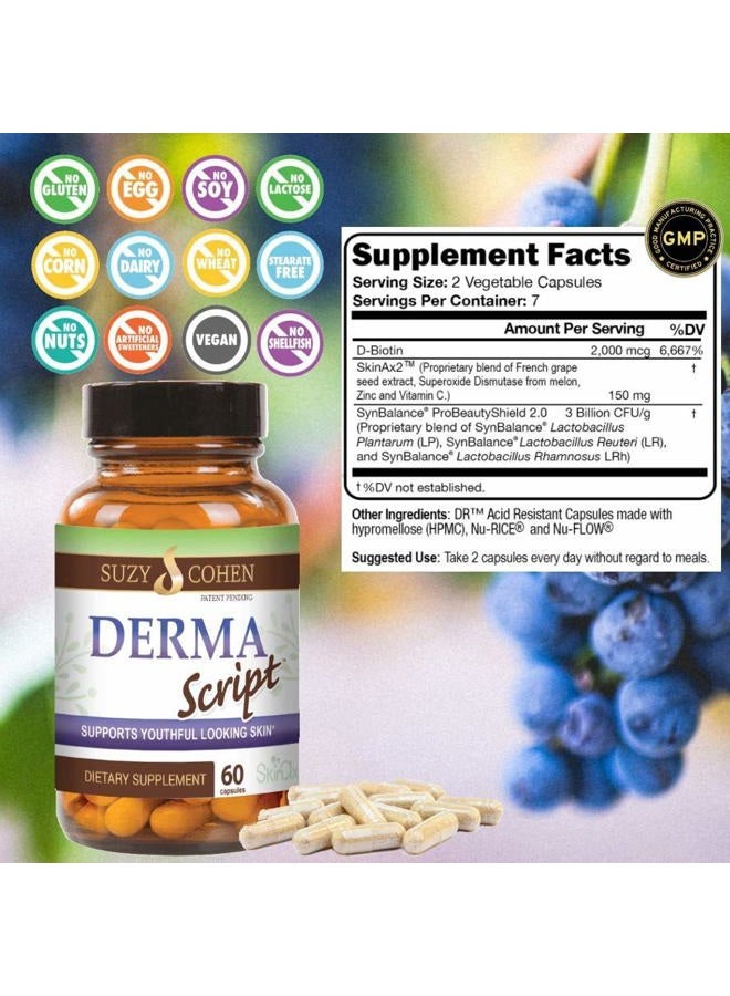 Script Essentials DermaScript Clear Skin Probiotic- Skin Care Routine Supplement - Biotin Face Supplemnt - Fights Acne, Dryness, Irritation and Rashes (60 Capsules) - Image 2