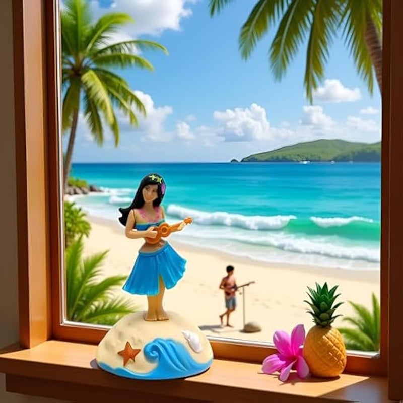 Blue Solar Powered Dancing Figures Decoration -Hawaii Shaking Head Ornaments Hula Girl -Car Dashboard Interior Decoration Desktop Ornaments,Solar Power Kits Learning and Education - Image 3