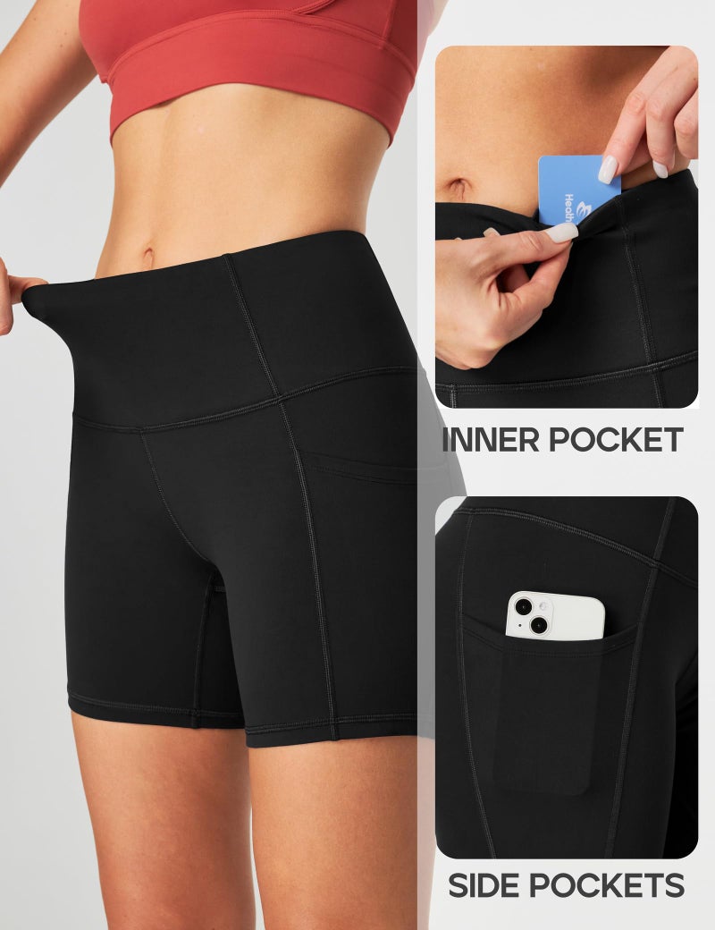 Heathyoga Biker Shorts Women Tummy Control 5" Workout Shorts Women with Pockets High Waisted Spandex Short for Gym Yoga - Image 3