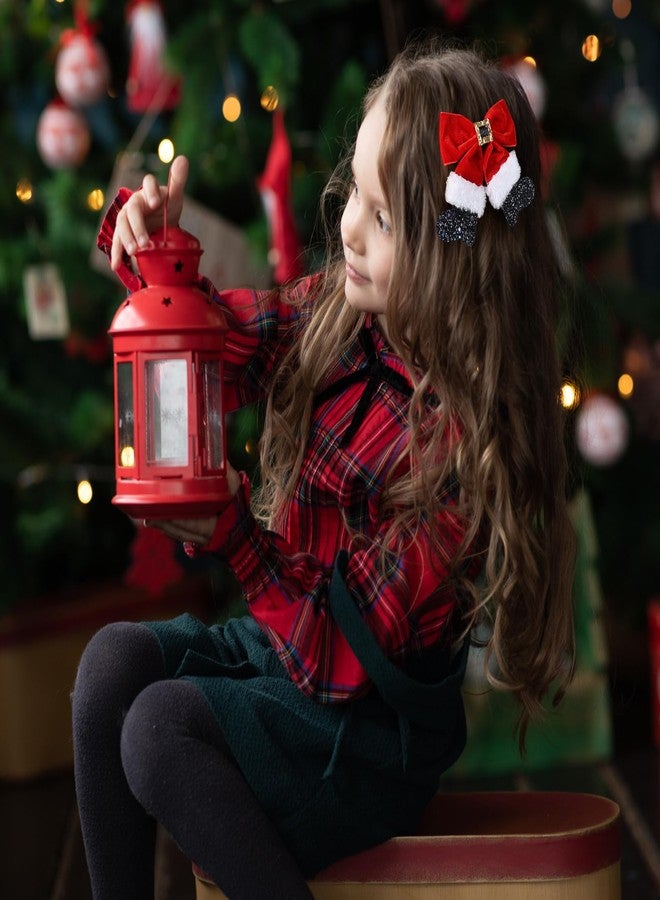 Miroksh Red Velvet Ribbon Hair Bows 2pc Glitter Sparkly Christmas Santa Claus Decor Hair Clip Barrettes Alligator Hairpins Holiday Party Dress Decor Accessory for Girls Women Xmas Gift - Image 5