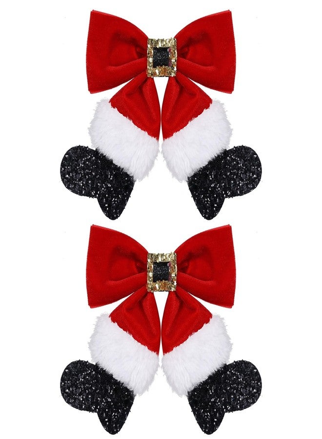 Miroksh Red Velvet Ribbon Hair Bows 2pc Glitter Sparkly Christmas Santa Claus Decor Hair Clip Barrettes Alligator Hairpins Holiday Party Dress Decor Accessory for Girls Women Xmas Gift - Image 1
