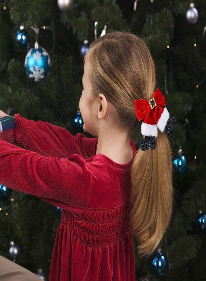 Miroksh Red Velvet Ribbon Hair Bows 2pc Glitter Sparkly Christmas Santa Claus Decor Hair Clip Barrettes Alligator Hairpins Holiday Party Dress Decor Accessory for Girls Women Xmas Gift - Image 4