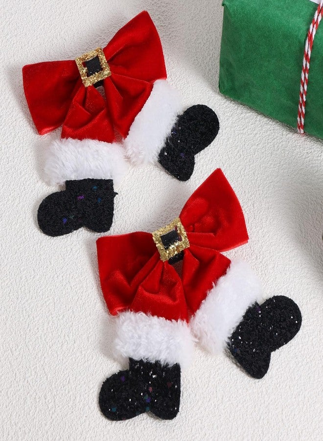 Miroksh Red Velvet Ribbon Hair Bows 2pc Glitter Sparkly Christmas Santa Claus Decor Hair Clip Barrettes Alligator Hairpins Holiday Party Dress Decor Accessory for Girls Women Xmas Gift - Image 2
