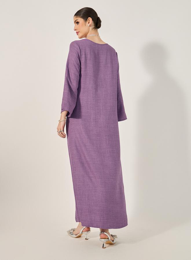 Styli Decorative Button Detail V Neck Jalabiya - Image 5