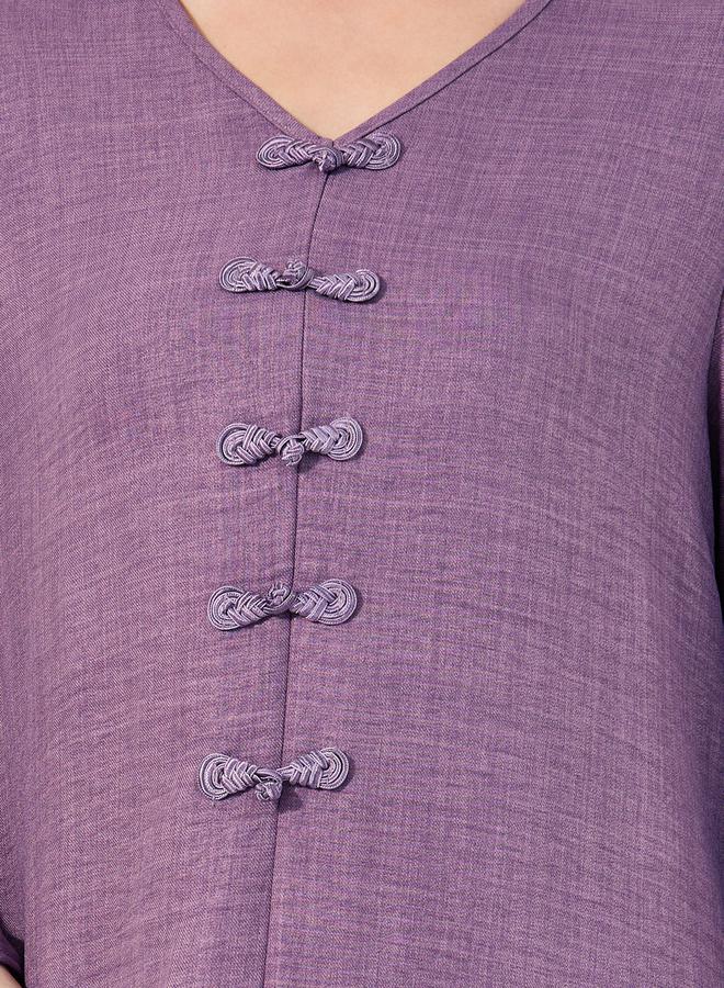 Styli Decorative Button Detail V Neck Jalabiya - Image 4