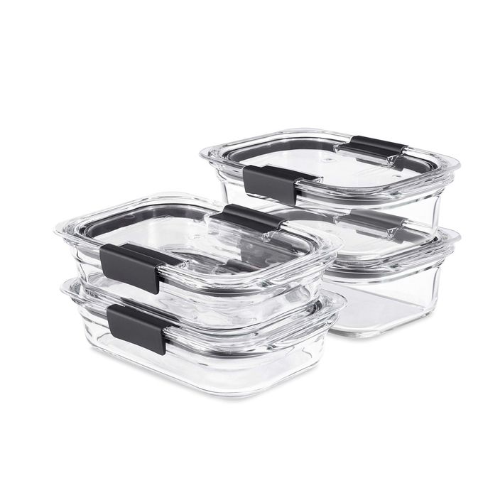 Rubbermaid Brilliance Glass Food Storage set of 4 containers, 8 total pieces (4 containers + 4 lids) for Lunch, Meal Prep, and Leftovers, Dishwasher and Oven Safe, Clear/Grey - Image 1