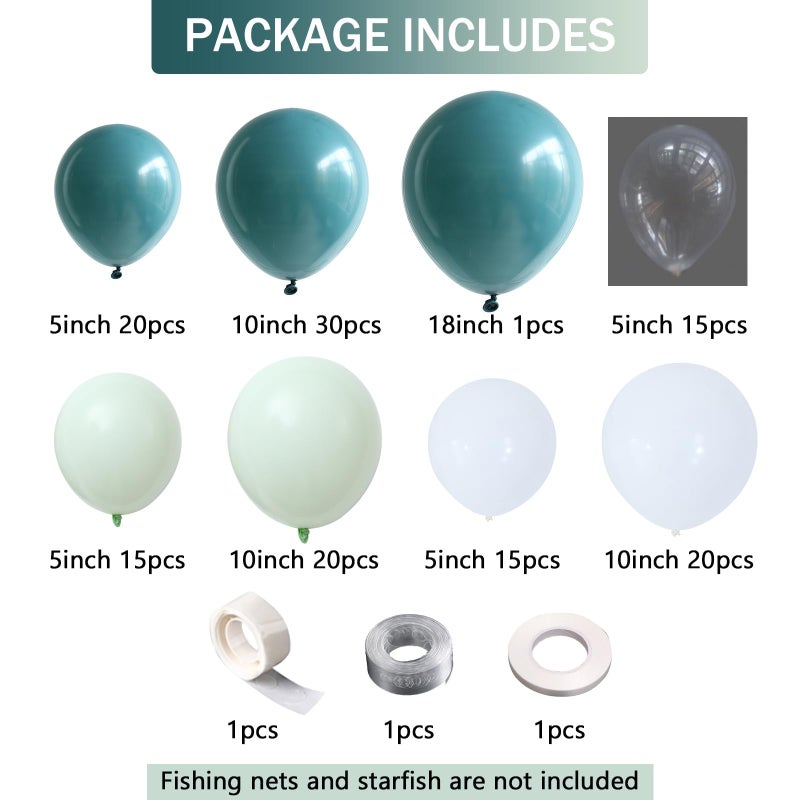 EASUTE Under the Sea Balloon Arch - 139PCS Beach Themed Balloons Decoration White Macaron Green Deep Blue Balloon for Sea Pool Summer Shark Fish Birthday Baby Shower Boy Girl Party Decoration (Blue) - Image 2