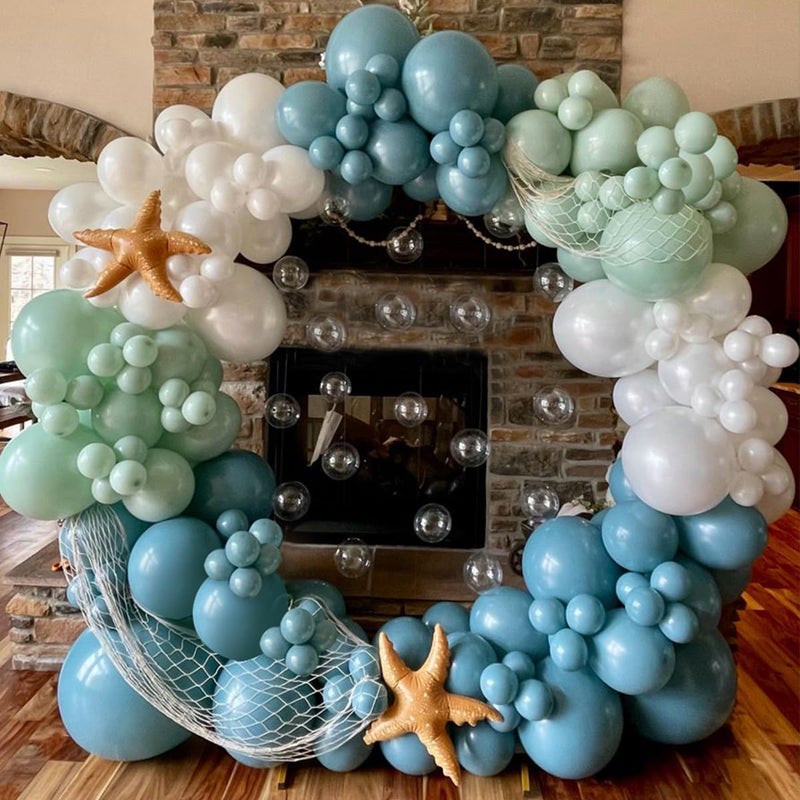 EASUTE Under the Sea Balloon Arch - 139PCS Beach Themed Balloons Decoration White Macaron Green Deep Blue Balloon for Sea Pool Summer Shark Fish Birthday Baby Shower Boy Girl Party Decoration (Blue) - Image 1