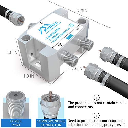 Keliiyo Bi-Directional coaxial Cable Splitter, 5–2500 MHz, RG6-compatible, Supports Satellite TV and Cable TV Splitting, and is Compatible with CATV Antenna Systems and MoCA configurations - Image 4