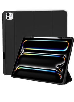 New iPad Pro 13 Inch M4 Case (2024 Model, 7th Generation) with Pencil Holder Smart Tripod Stand Cover with Soft Material Back, Auto Wake/Sleep (Black)