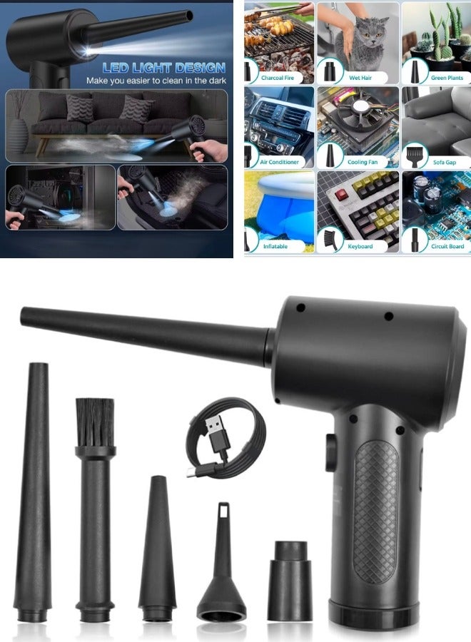 بي كيه ماكس منفضة هواء كهربائية لاسلكية، بديل لتنظيف غاز الهواء للوحة المفاتيح، منظف الكمبيوتر المحمول، الكاميرا، المنزل، مجموعة التنظيف في الهواء الطلق | منفاخ هواء محمول 51000 دورة في الدقيقة، منفضة هواء مضغوط بقدرة 6000 مللي أمبير في الساعة مع 5 ملحقات فوهة ((أسود)) - Image 1