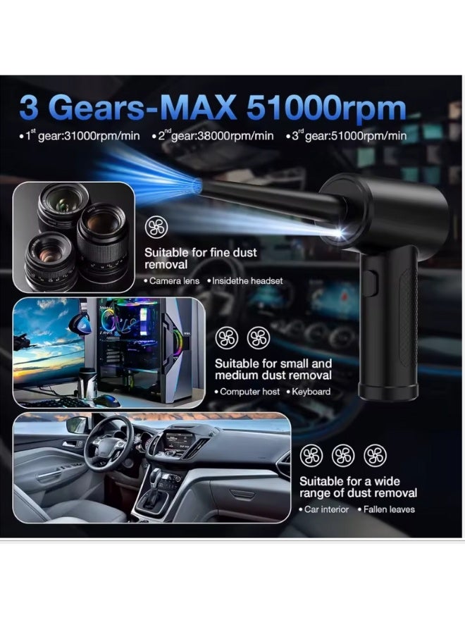 بي كيه ماكس منفضة هواء كهربائية لاسلكية، بديل لتنظيف غاز الهواء للوحة المفاتيح، منظف الكمبيوتر المحمول، الكاميرا، المنزل، مجموعة التنظيف في الهواء الطلق | منفاخ هواء محمول 51000 دورة في الدقيقة، منفضة هواء مضغوط بقدرة 6000 مللي أمبير في الساعة مع 5 ملحقات فوهة ((أسود)) - Image 4