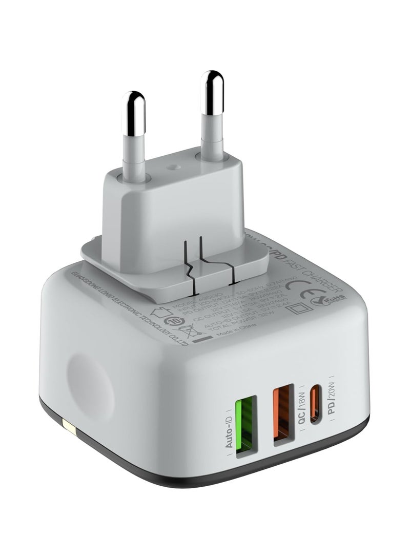 لدنيو شاحن حائط فائق السرعة LDNIO A3513Q مع منفذي USB / Type C وكابل Micro بقوة 32 وات - أبيض - Image 3