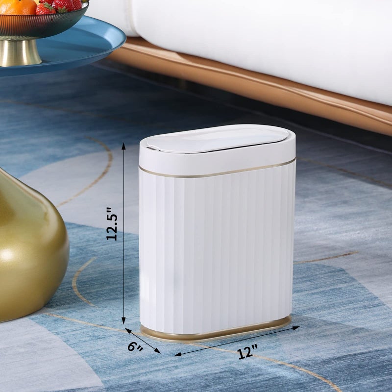 ELPHECO Automatic Motion Sensor Trash Can - 2 Gallon Slimline for Bathroom, Bedroom, Kitchen, Office - White with Gold Trim - Image 4