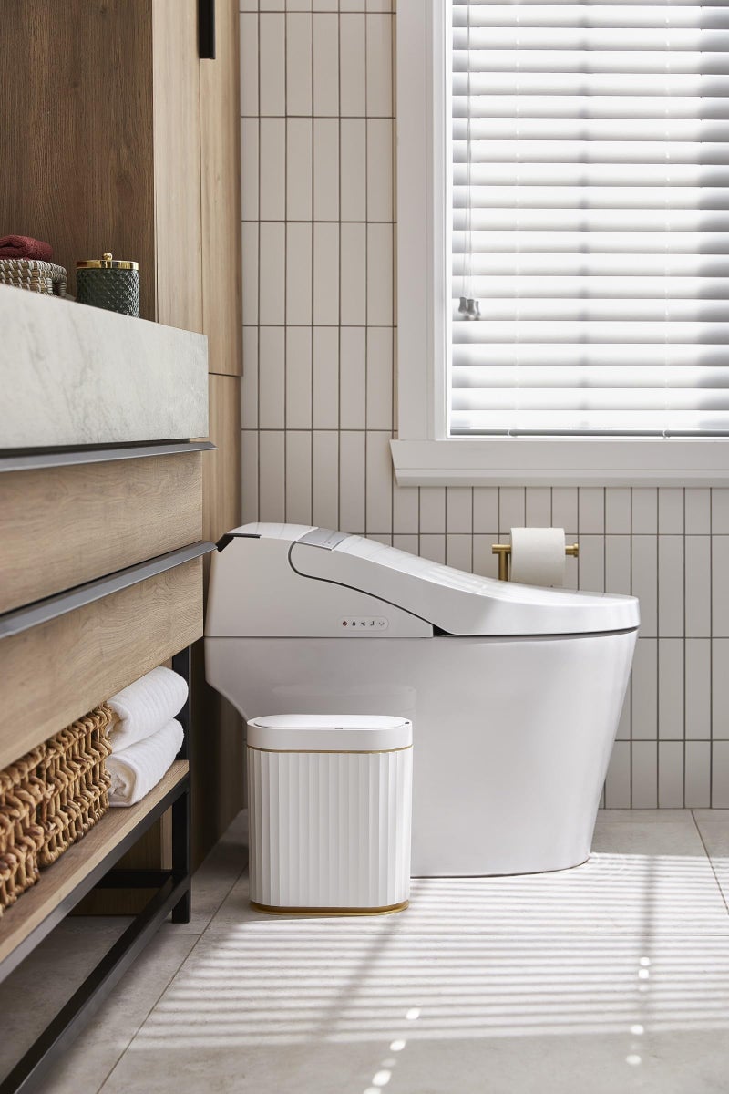 ELPHECO Automatic Motion Sensor Trash Can - 2 Gallon Slimline for Bathroom, Bedroom, Kitchen, Office - White with Gold Trim - Image 3