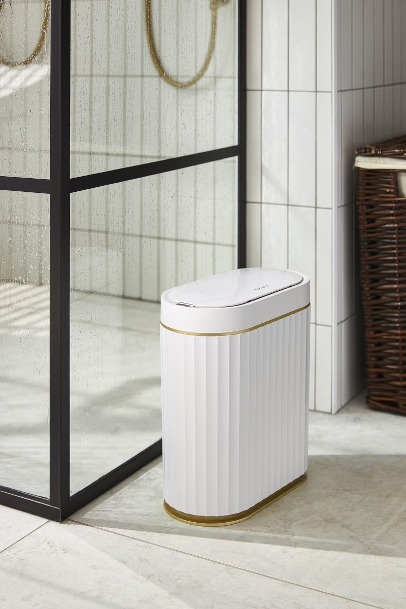 ELPHECO Automatic Motion Sensor Trash Can - 2 Gallon Slimline for Bathroom, Bedroom, Kitchen, Office - White with Gold Trim - Image 2
