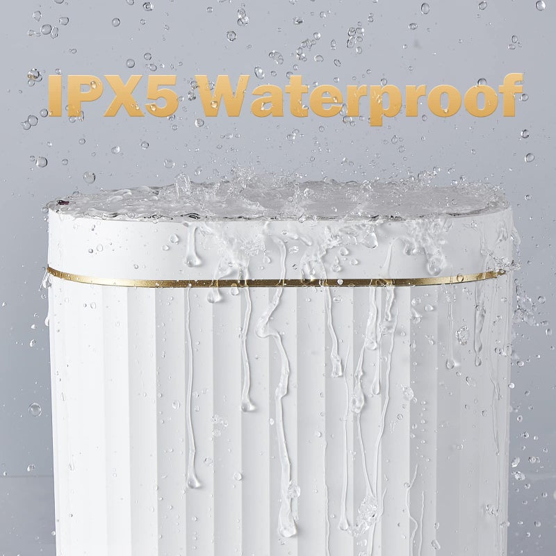 ELPHECO Automatic Motion Sensor Trash Can - 2 Gallon Slimline for Bathroom, Bedroom, Kitchen, Office - White with Gold Trim - Image 5