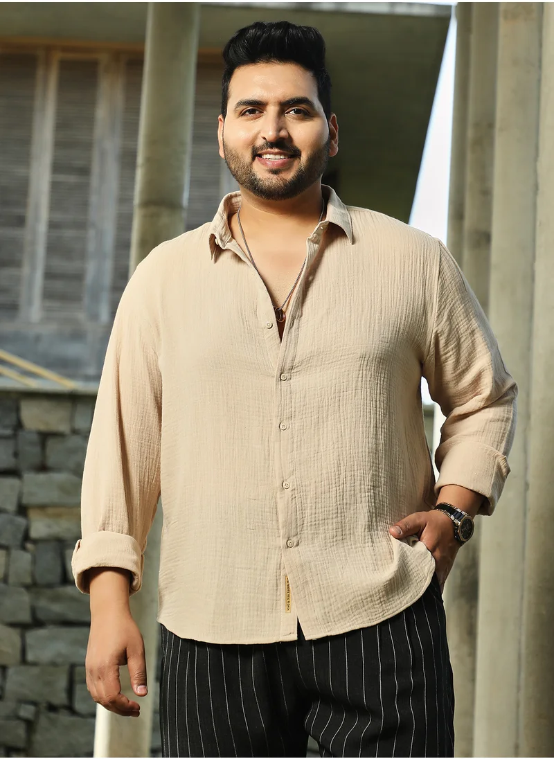 انستافاب بلس Instafab Plus Men's Off-White Breezy-Weave Shirt For Casual Wear | Spread Collar | Long Cuffed Sleeves | Button Closure | Plus Size Shirt Crafted With Comfort Fit For Everyday Wear