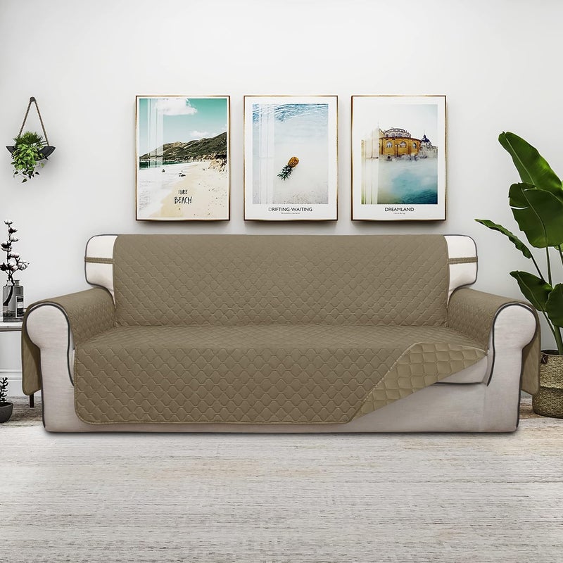 ISSUNTEX Double Protection 100% Waterproof Sofa Covers for Living Room, Couch Covers for 3 Cushion Couch Sofa, Reversible Furniture Protector Sofa Cover for Dogs, Pets, Kids (Sofa, Beige/Beige) - Image 2
