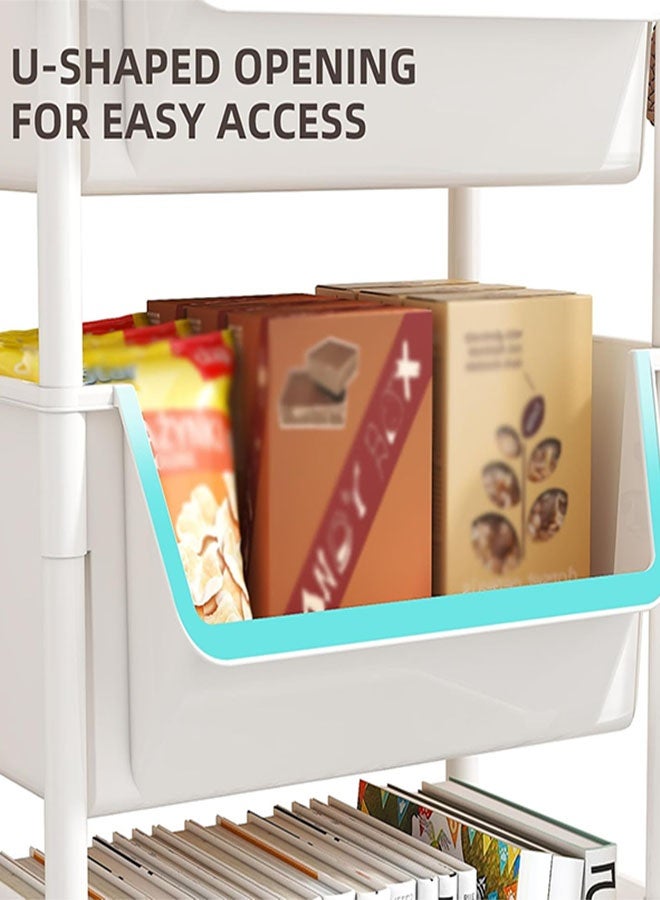 MLADEN عربة مدفوعة من 4 طبقات مع عجلات قابلة للقفل ، فائدة بلاستيكية أسطوانة سلة البليت تخزين العربة عربة عربة المطبخ غرفة المعيشة مكتب (أبيض) - Image 4