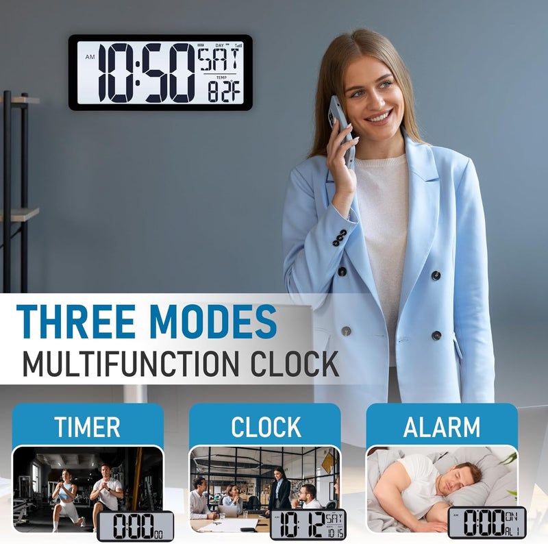 TXL Atomic Clock with Backlight, 14.2" Large Digital Wall Clock Battery Operated, Digital Clock Large Display with Day, Date & Temperature, Large Wall Clock for Bedroom, Livingroom, Office - Image 3
