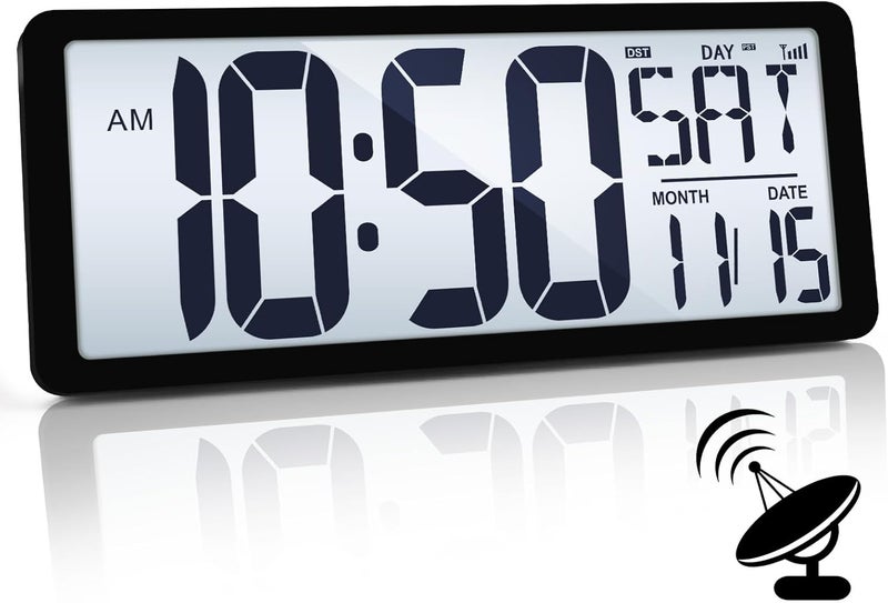TXL Atomic Clock with Backlight, 14.2" Large Digital Wall Clock Battery Operated, Digital Clock Large Display with Day, Date & Temperature, Large Wall Clock for Bedroom, Livingroom, Office - Image 1