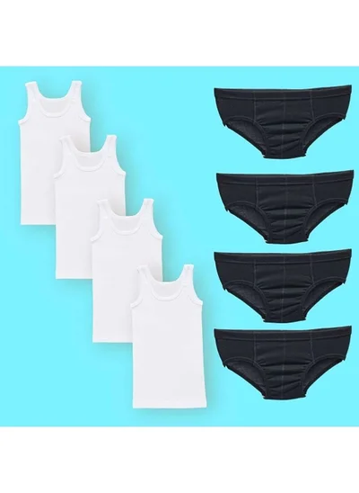 Tezzgelsin Boy's Double Set Cotton Combed Cotton 4 Undershirts 4 Underpants