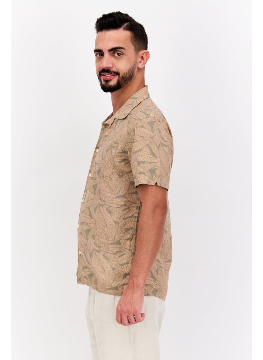 Jachs New York - Men Regular Fit Allover Print Short Sleeves Casual Shirt, Tan Combo - Image 1