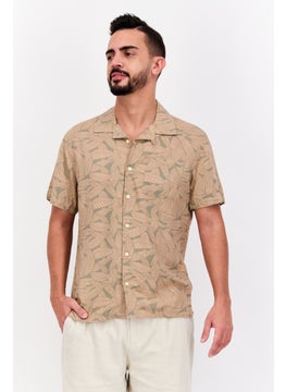 Men Regular Fit Allover Print Short Sleeves Casual Shirt, Tan Combo