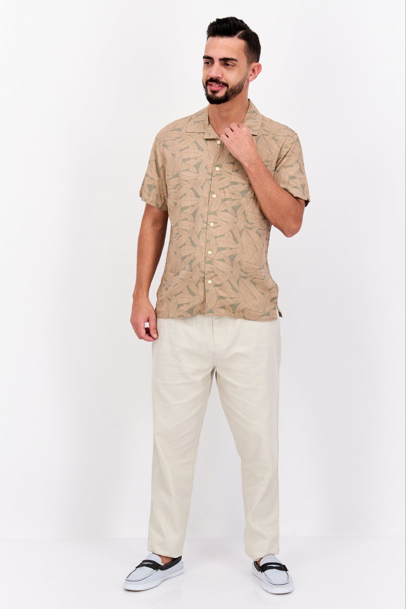 Jachs New York Men Regular Fit Allover Print Short Sleeves Casual Shirt, Tan Combo - Image 4