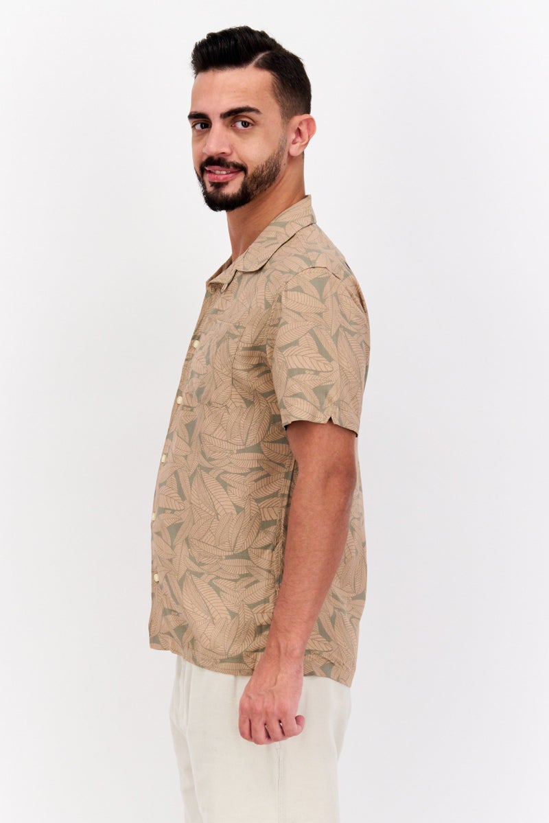 Jachs New York Men Regular Fit Allover Print Short Sleeves Casual Shirt, Tan Combo - Image 2