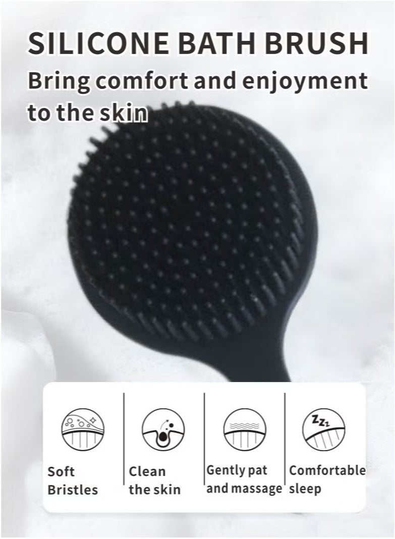 Loquat Back Scrubber Body Brush for Shower,Soft Silicone Bath Body Brush with Long Handle Double Sided Brush for Men Women Shower Exfoliating and Massage Black - Image 4