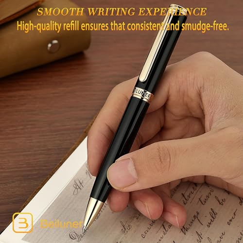 BEILUNER Luxury Gel Pen with 24K Gold Finish, Black Piano Lacquer, Luxury Grade Craftsmanship, Best Pen Gift Set for Men and Women, Professional, Executive, Office, Retractable Nice Pens - Image 4