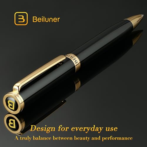 BEILUNER Luxury Gel Pen with 24K Gold Finish, Black Piano Lacquer, Luxury Grade Craftsmanship, Best Pen Gift Set for Men and Women, Professional, Executive, Office, Retractable Nice Pens - Image 2