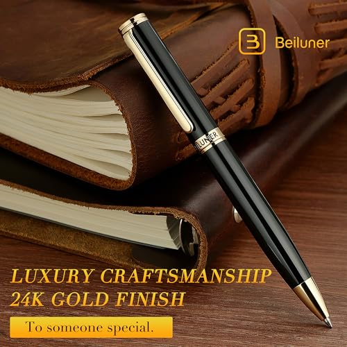 BEILUNER Luxury Gel Pen with 24K Gold Finish, Black Piano Lacquer, Luxury Grade Craftsmanship, Best Pen Gift Set for Men and Women, Professional, Executive, Office, Retractable Nice Pens - Image 3