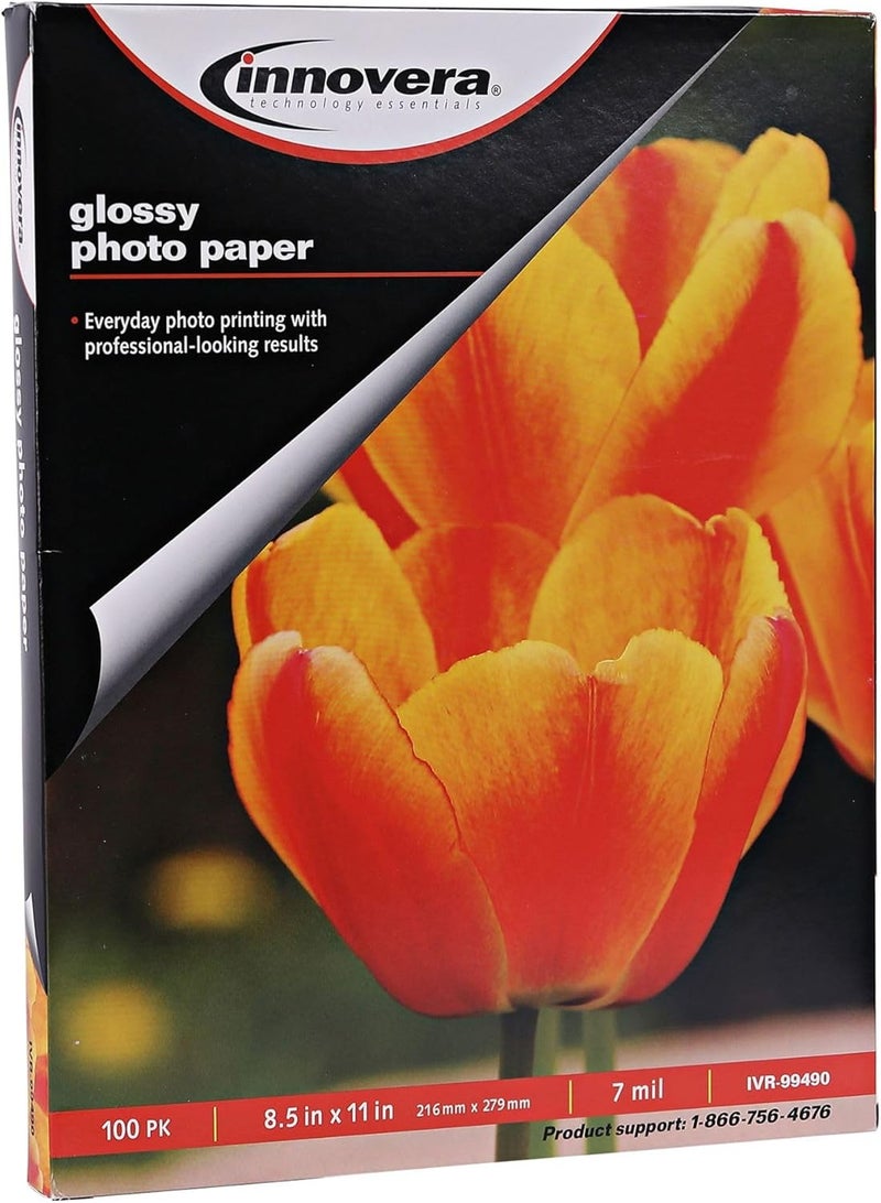 Innovera Innovera IVR99490 7 mil 85 in x 11 in Photo Paper  Glossy White 100Pack - Image 1