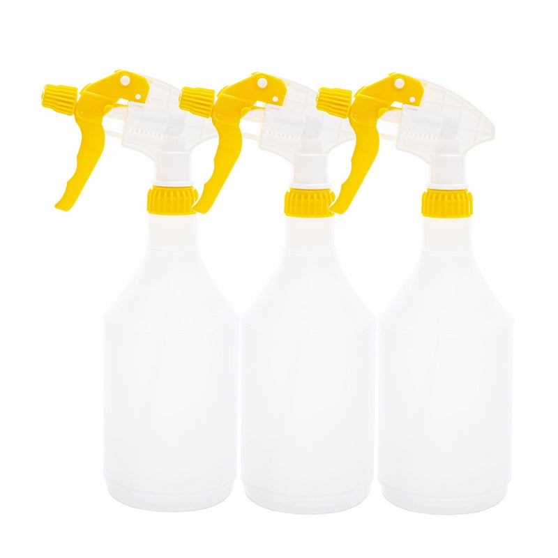 Clay Roberts Water Spray Bottles Mist and Jet Settings Pack of 3 Yellow 750ml Measuring Gauge Yellow Spray Bottles Cleaning Gardening Sprayer Bottle Water for Cleaning