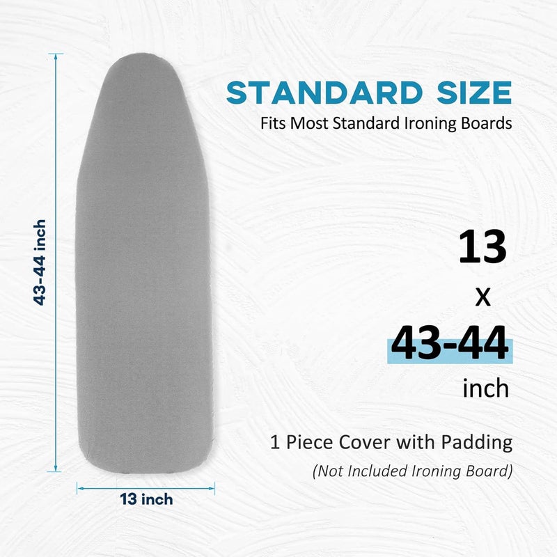 RAINHOL 43x13 Small Ironing Board Cover and Pad, Iron Board Replacement Cover, Thick Felt Padding, Scorch Resistant 100% Cotton, Heat Reflective, Elastic Edge, Grey - Image 2