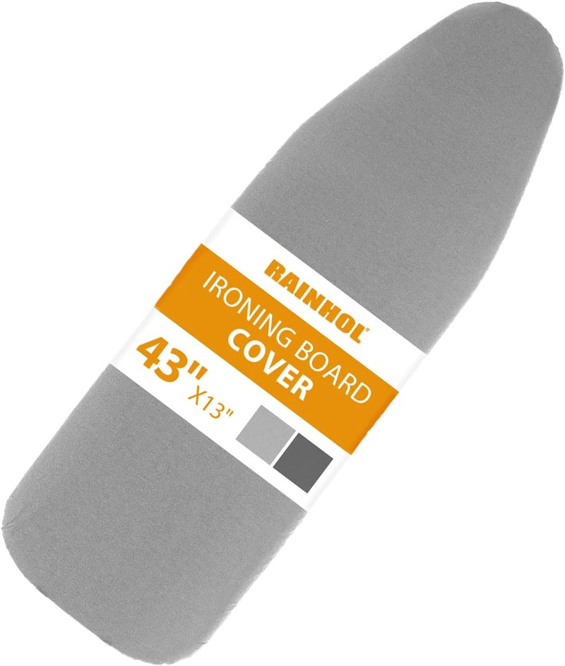RAINHOL 43x13 Small Ironing Board Cover and Pad, Iron Board Replacement Cover, Thick Felt Padding, Scorch Resistant 100% Cotton, Heat Reflective, Elastic Edge, Grey - Image 1