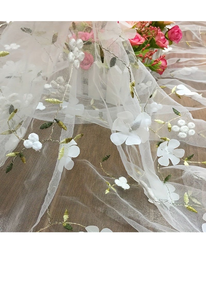 White Embroidered Floral Lace Fabric for Tulle Dresses 6ft x 47in DIY Cuttable Decorative Lace Tulle for Skirt Curtain Gown Wedding Dress Curtain Decor - Image 4