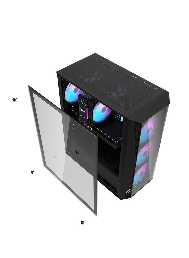 حافظة كمبيوتر الألعاب Darkflash DK352 PLUS الفاخرة ATX/MATX/ITX مع مراوح ARGB 4 * 120 مم مثبتة مسبقًا، لوحة أمامية زجاجية شفافة، حافظة كمبيوتر USB 3.0 تدعم مشعاع 360 مم، حقيبة كمبيوتر (أسود) - Image 3