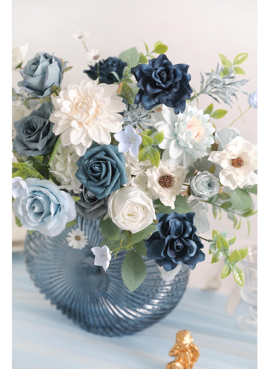 rongflower rongflower Blue Artificial Flowers Combo Box Set Silk Flowers Fake Rose for DIY Floral Arrangements Wedding Bouquets Centerpieces Baby Shower Party Home Decorations  - Image 4